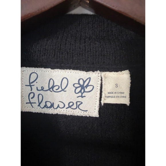 Anthropologie Field Flower 100% Wool Black with Navy Blue Lace Trim Jacket Small - Picture 5 of 9